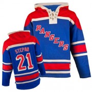 Men's Old Time Hockey New York Rangers 21 Derek Stepan Royal Blue Sawyer Hooded Sweatshirt Jersey - Authentic