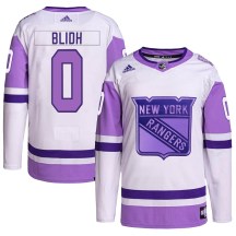 Men's Adidas New York Rangers Anton Blidh White/Purple Hockey Fights Cancer Primegreen Jersey - Authentic