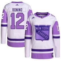 Men's Adidas New York Rangers Nick Bonino White/Purple Hockey Fights Cancer Primegreen Jersey - Authentic
