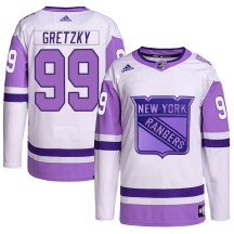 Men's Adidas New York Rangers Wayne Gretzky White/Purple Hockey Fights Cancer Primegreen Jersey - Authentic