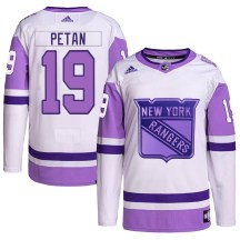 Men's Adidas New York Rangers Nic Petan White/Purple Hockey Fights Cancer Primegreen Jersey - Authentic