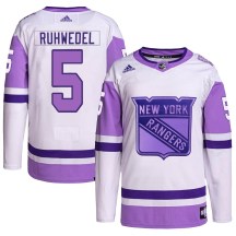 Men's Adidas New York Rangers Chad Ruhwedel White/Purple Hockey Fights Cancer Primegreen Jersey - Authentic