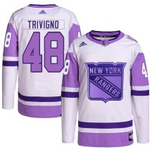 Men's Adidas New York Rangers Bobby Trivigno White/Purple Hockey Fights Cancer Primegreen Jersey - Authentic