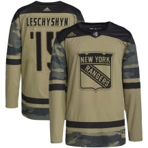 Men's Adidas New York Rangers Jake Leschyshyn Camo Military Appreciation Practice Jersey - Authentic