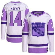 Youth Adidas New York Rangers Connor Mackey White/Purple Hockey Fights Cancer Primegreen Jersey - Authentic
